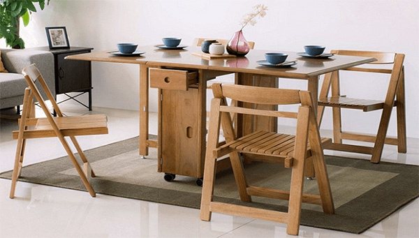 Bộ bàn ăn xếp thông minh làm từ gỗ