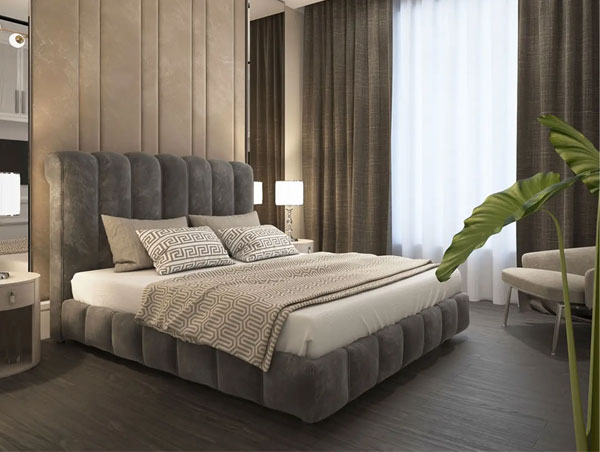 Mẫu 3: Bố trí phòng ngủ đẹp với tone màu ấm rất được ưa chuộng